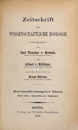 Zeitschrift für wissenschaftliche Zoologie. 32,[1] = Text. 1879