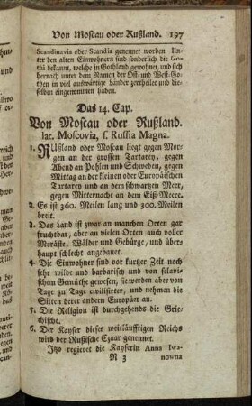 Das 14. Cap. Von Moscau oder Rußland. lat. Moscovia, s. Russia Magna.