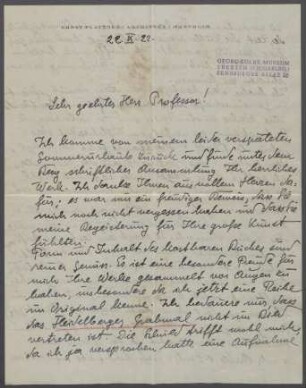 Brief von Ernst Plattner an Georg Kolbe