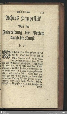Achtes Hauptstük Von der Zubereitung der Perlen durch die Kunst