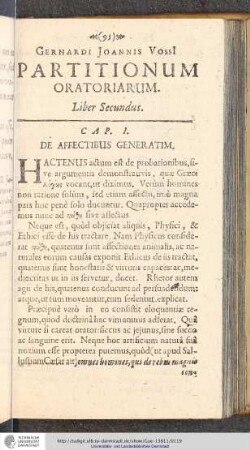 Gerhardi Joannis Vossi Partitionum Oratoriarum. Liber Secundus