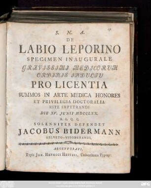 De Labio Leporino Specimen Inaugurale