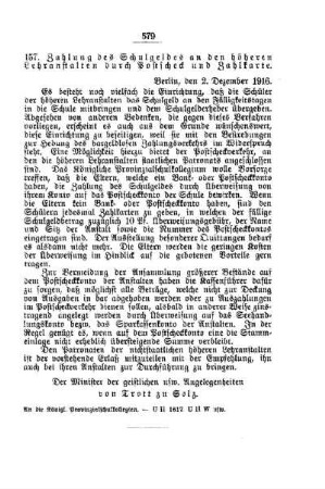 Zahlung des Schulgeldes an den höheren Lehranstalten durch Postscheck und Zahlkarte : [B. Allgemeine Angelegenheiten der Unterrichtsanstalten]