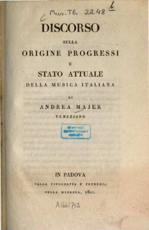 Discorso sulla origine, progressi e stato attuale della musica italiana