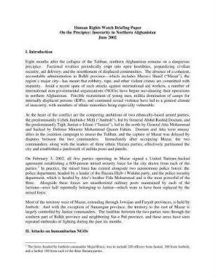 On the precipice : insecurity in Northern Afghanistan