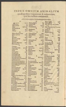 Index Omnium Animalium quadrupedum viviparorum & oviparorum ...