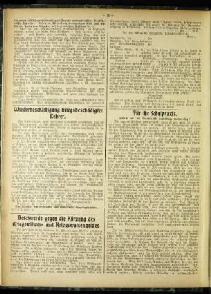 Wiederbeschäftigung kriegsbeschädigter Lehrer