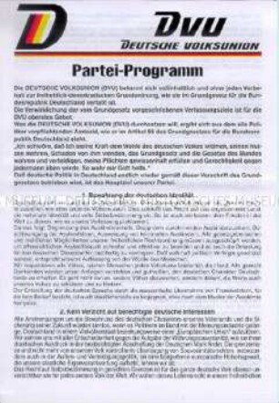 Flugschrift mit dem Parteiprogramm der DVU (Deutsche Volksunion)