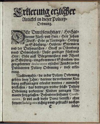 Erklerung etzlicher Artickel in dieser Policey-Ordnung