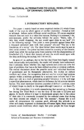 75-95, Material alternatives to legal resolution of criminal conflicts