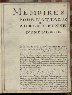 Goulon, Charles: Mémoires pour l'attaque et pour la défense d'une place