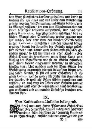 IX. Den Ratifications-Unkosten belangend.