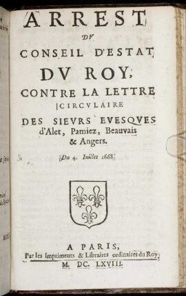 Arrest Du Conseil D´Estat Du Roy ...