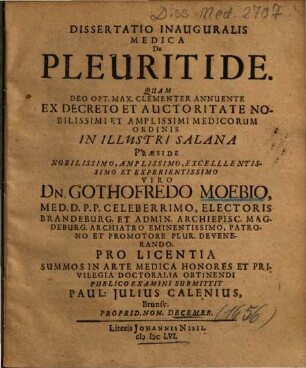 Dissertatio Inauguralis Medica De Pleuritide
