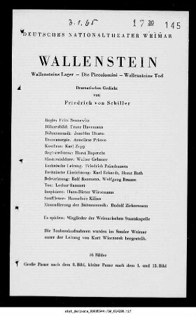 Wallenstein [Wallensteins Lager; Die Piccolomini; Wallensteins Tod]