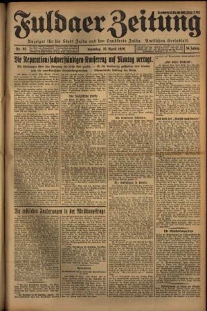 Ausgabe vom Samstag, den 20. April 1929.