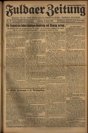 Ausgabe vom Samstag, den 20. April 1929.