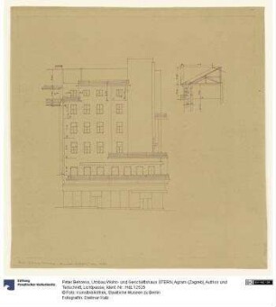 Umbau Wohn- und Geschäftshaus STERN, Agram (Zagreb), Aufriss und Teilschnitt, Lichtpause