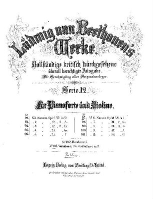 Beethoven's Werke. 92 = Serie 12: Für Pianoforte und Violine, Sonate : op. 12,1