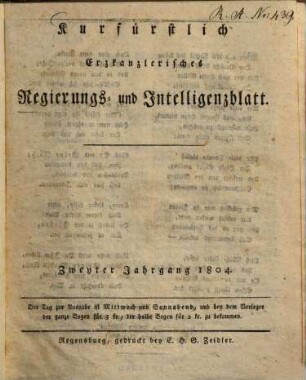 Kurfürstlich-Erzkanzlerisches Regierungs- und Intelligenzblatt. 1804 = Jg. 2