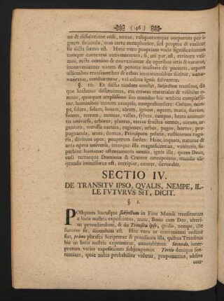 Sectio IV. De Transitu Ipso, Qualis, Nempe, Ille Futurus Sit, Dicit.