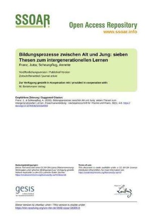 Bildungsprozesse zwischen Alt und Jung: sieben Thesen zum intergenerationellen Lernen