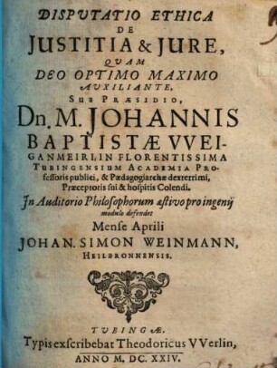Disputatio Ethica De Iustitia & Iure