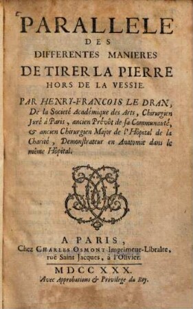 Parallèle Des Differentes Manieres De Tirer La Pierre Hors De La Vessie