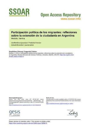 Participación política de los migrantes: reflexiones sobre la extensión de la ciudadanía en Argentina