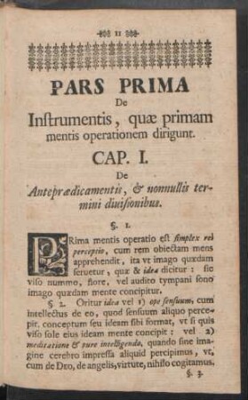 Pars Prima De Instrumentis, quae primam mentis operationem dirigunt
