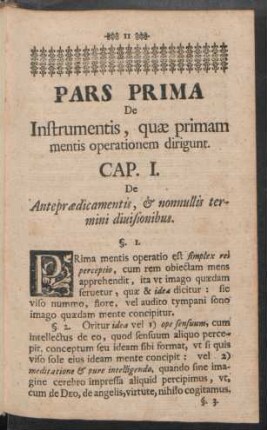 Pars Prima De Instrumentis, quae primam mentis operationem dirigunt