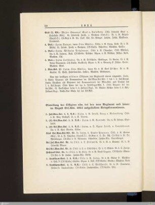 Einteilung der Offiziere usw. bei den vom Regiment und seiner im August Ers.Abt. 1914 aufgestellten Kriegsformationen