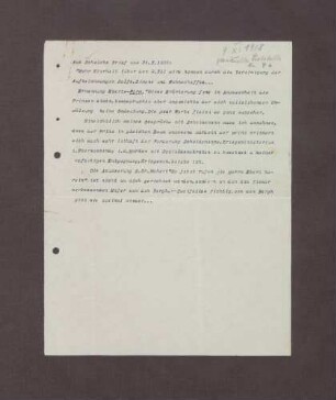Ausschnitt aus einem Brief von Heinrich Schëuch vom 24.10.1922 bzgl. der Ereignisse am 09.11.1918