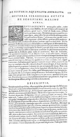 Historia Sexagesima Octava. De Scorpione Marino