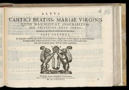 Cantici Beatiss. Mariae Virginis ... Pars secunda. Altus