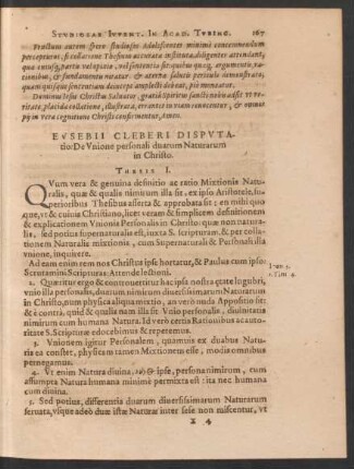 Eusebii Cleberi Disputatio: De Unione personali duarum Naturarum in Christo.