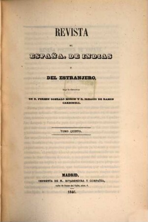Revista de España, de Indias y del extrangero. 5, 5. 1846