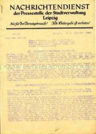 Interner Nachrichtendienst der Stadtverwaltung Leipzig u.a. zum "Bergen-Belsen-Prozess" in Lüneburg ("Nur für den Dienstgebrauch")