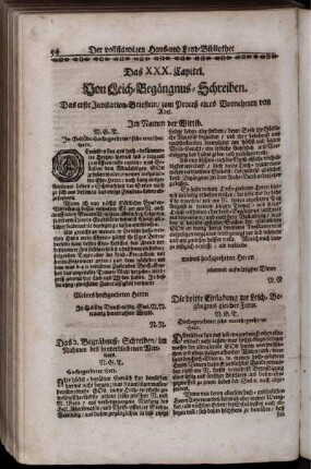 Das XXX. Capitel. Von Leich-Begängnus-Schreiben
