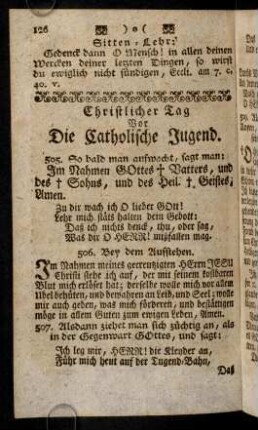 126-142, Morgens-Gebetter. Meß-Gebetter. Tisch-Gebetter. Stund-Gebett. Abends-Gebetter. Beicht-Gebetter. Beicht-Spiegel.