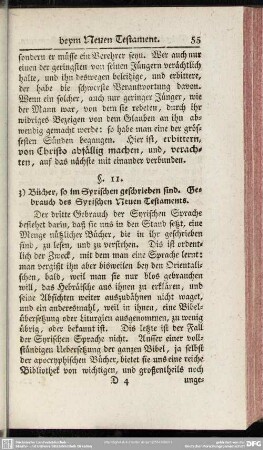 §. 11. 3) Bücher, so im Syrischen geschrieben sind. Gebrauch des Syrischen Neuen Testaments