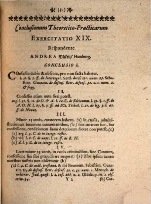 Conclusiones theoretico-practicae ad Pandectas : Exerc. XIX., de confessionibus