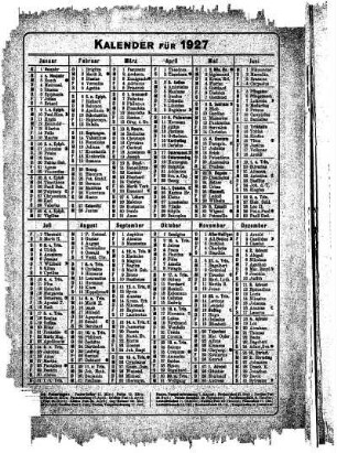 Kalender für 1927