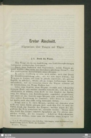 Erster Abschnitt. Allgemeines über Waagen und Wägen
