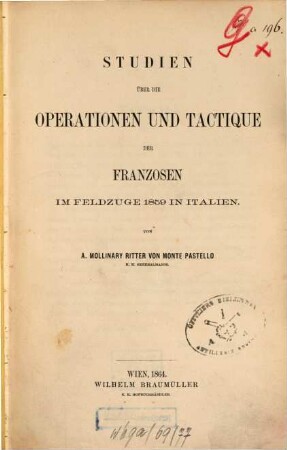 Studien über die Operationen und Tactique der Franzosen im Feldzuge 1859 in Italien