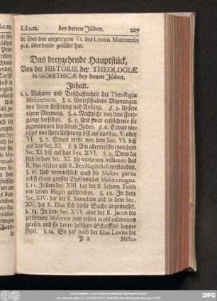 Das dreyzehende Hauptstück, Von der Historie der Theologiae Masorethicae bey denen Jüden.
