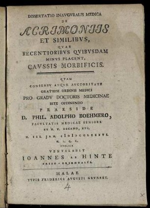 Dissertatio Inavgvralis Medica De Acrimoniis Et Similibvs, Qvae Recentioribvs Qvibvsdam Minvs Placent, Cavssis Morbificis