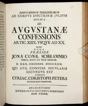 Disputationum Theologicarum Ad Corpus Doctrinae Julium Octava Ad Augustanæ Confessionis Artic. XIIX. Usque Ad XX. [...]