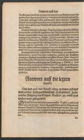 Antwort auff die letzten Artickel.
