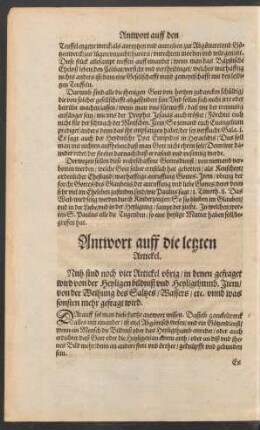 Antwort auff die letzten Artickel.